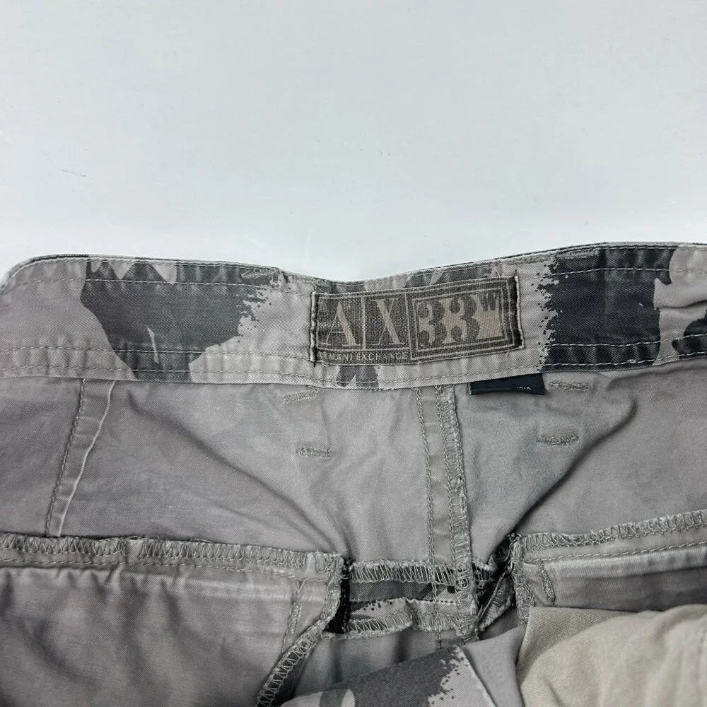 Armani Exchange Grey Cotton  Camo Cargo Shorts Size 33 (36) Y2K Punk  Grunge Ax